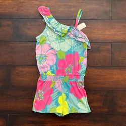 Little Girls Clothes New With Tag Floral Romper Single Shoulder Strap With A Ruffle Detail Size M Fits 7/8