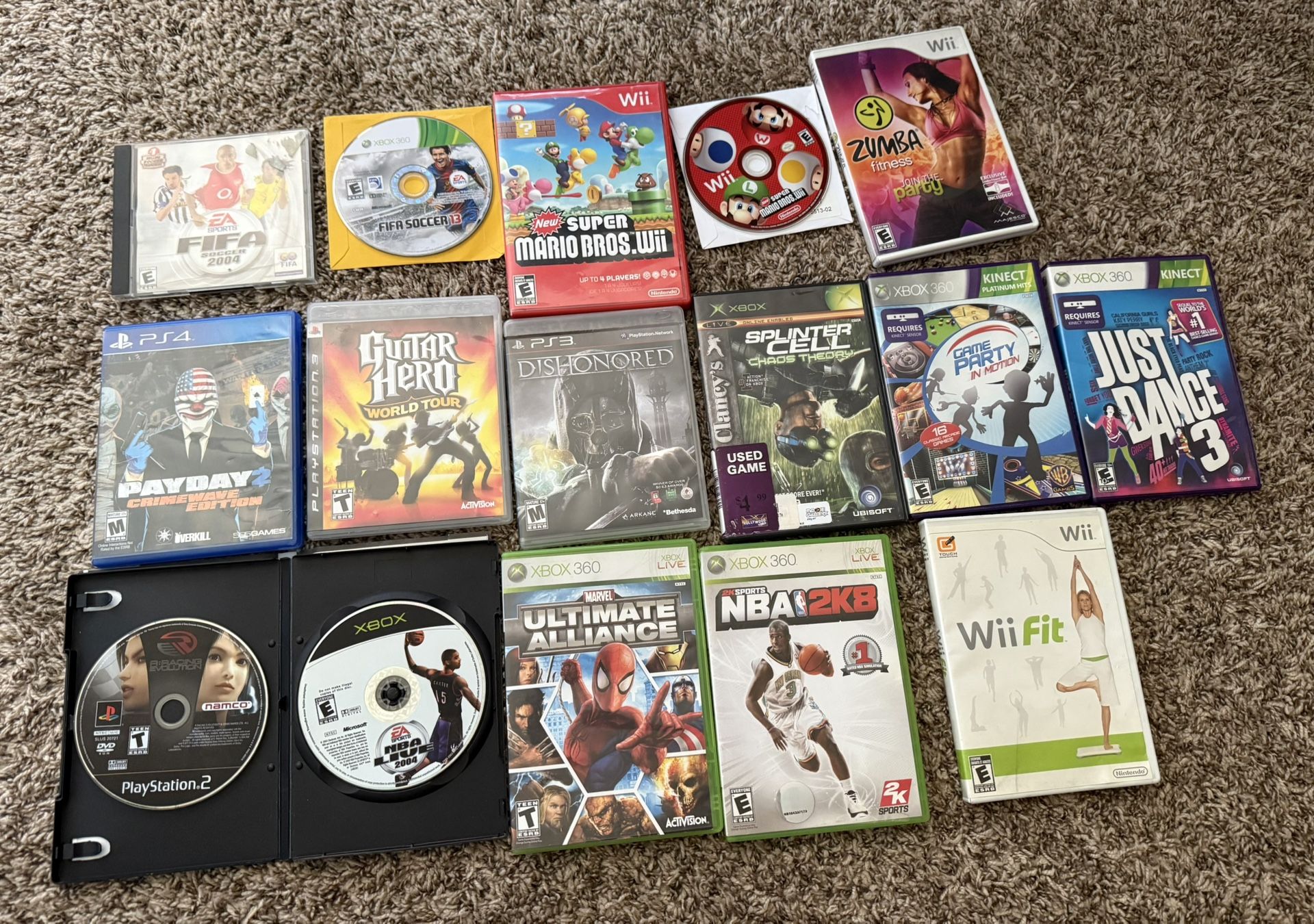 Mixed Console Video Game Lot – Wii, PS2, PS3, PS4, Xbox, Xbox 360 – 17 Games – Includes Super Mario Bros. x2, Just Dance, Dishonored (NEW)