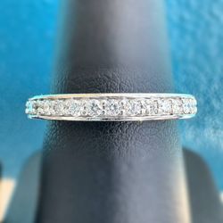 14K Solid White Gold 0.3CTW Natural Diamond Wedding Band Ring Sz 6.75