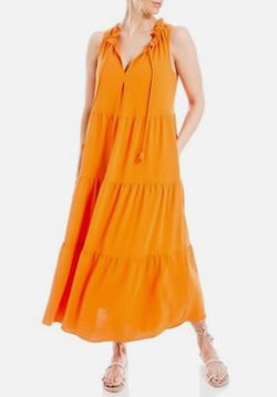 Brand New Woman’s Max Studio brand Tangerine Orange colored Sleeveless Tiered Maxi Dress Up For Sale