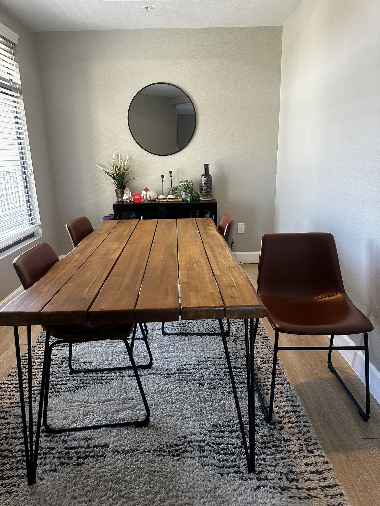 Set Of 4 Brown Leather Chairs