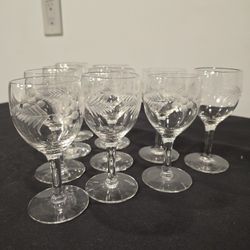 Ten Rossini Blown Etched Glass Portugal Cordial Genuine Crystal Stemware