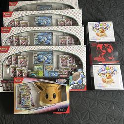 POKEMON TCG BLOOMING WATERS + POKEMON CENTER PRISMATIC ETBs + DESTINED RIVALS ETB + EEVEE POUCH
