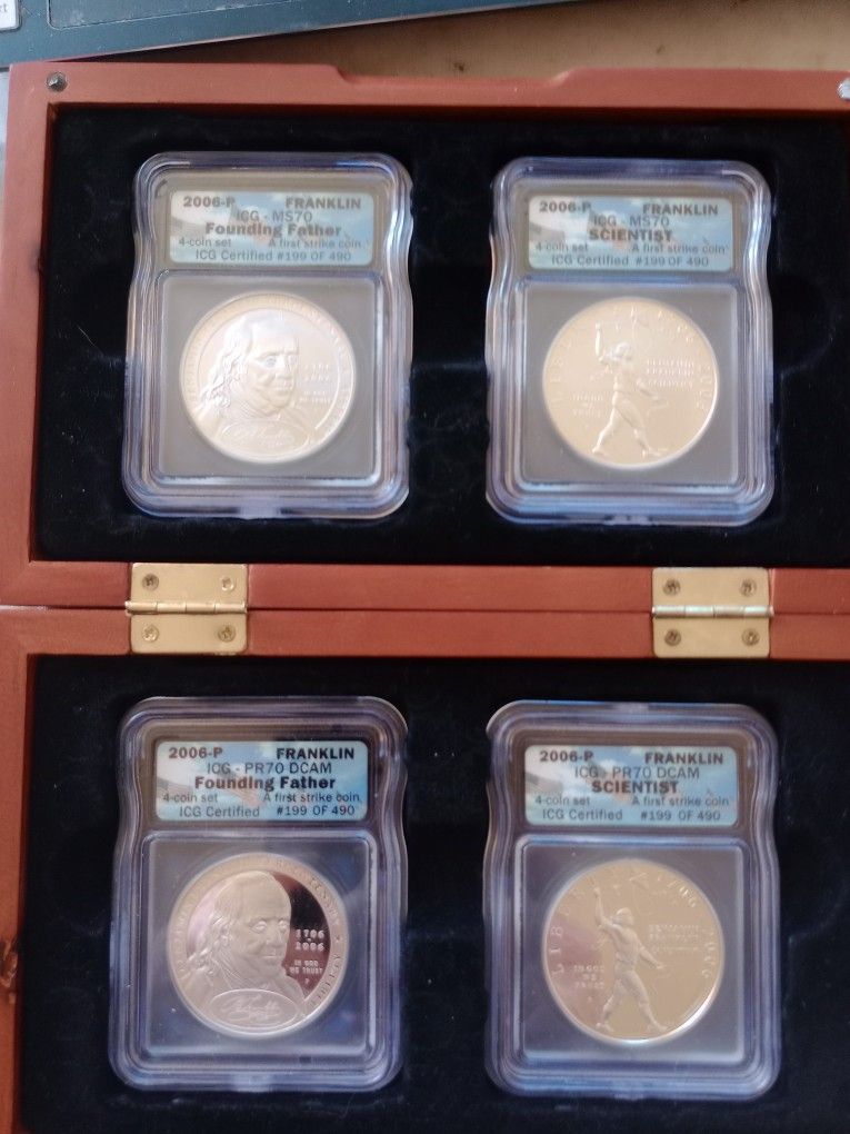 2006 Benjamin Frankly Founding Fathers And Scientists Silver Proof 4 Coins Collection Setf