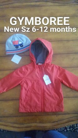 New Baby boys Sz 6-12 months Gymboree windbreaker lined fall winter jacket & hat set nwt