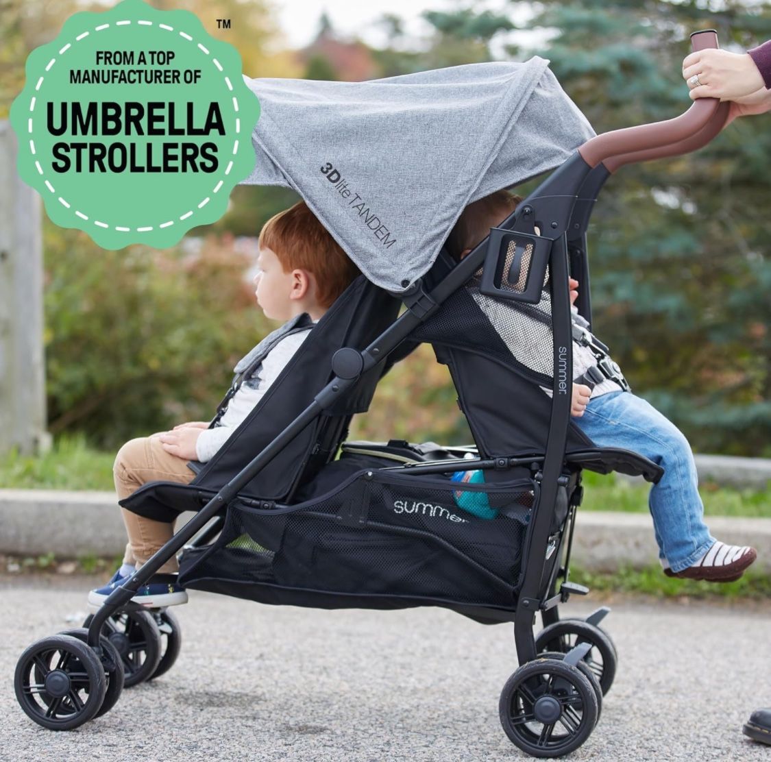 Cochecito doble plegable ligero Summer Infant 3Dlite Tandem con sistema de espalda con espalda y arnés de seguridad de 5 puntos para bebés y niños peq