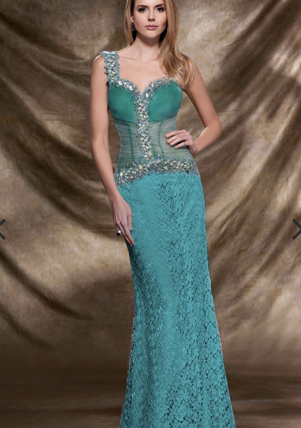 Couture Aqua lace dress with sequin trim size 2 brand new with tags