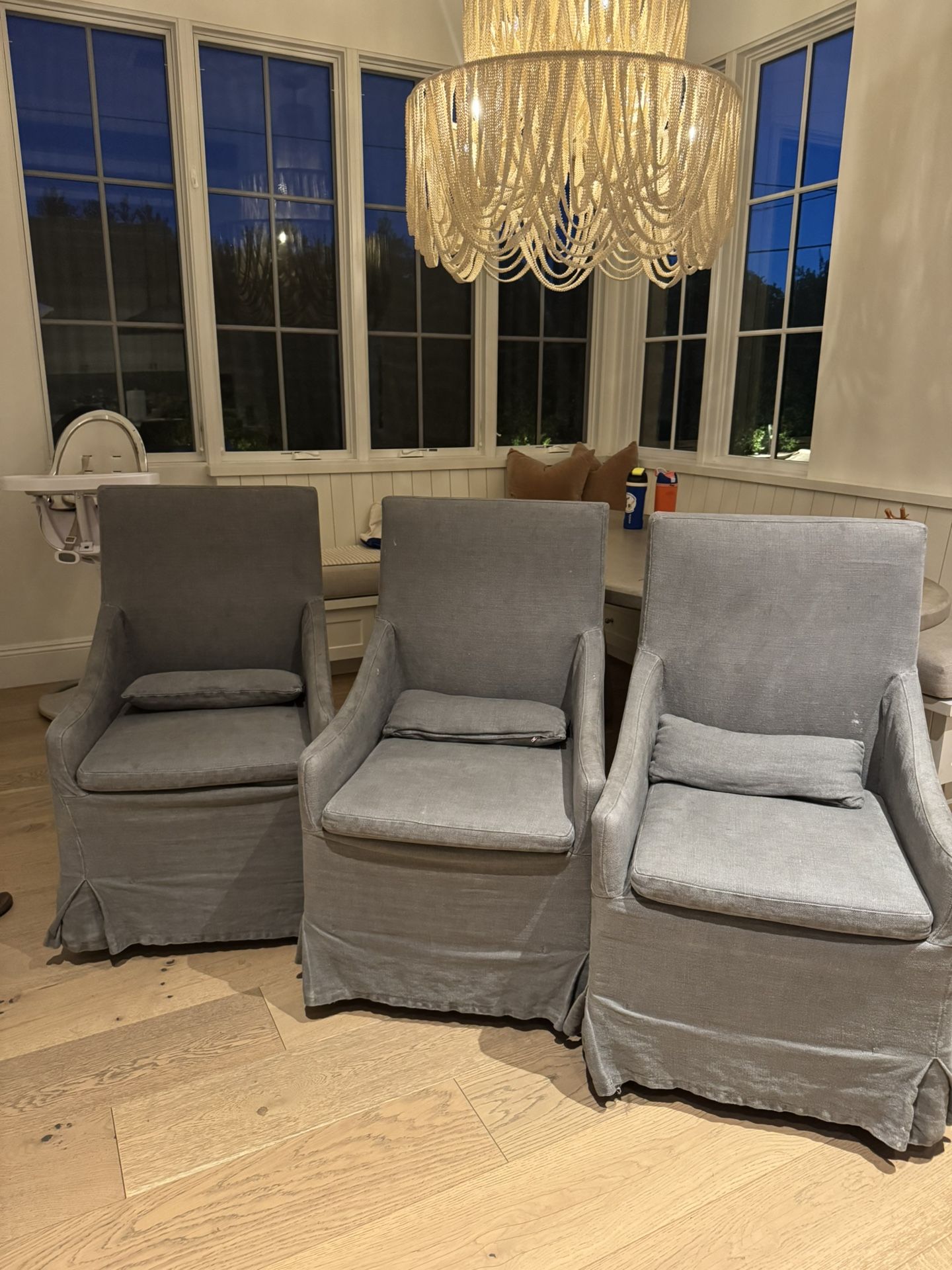 RH BELGIAN SLIPCOVERED SLOPE ARM DINING SIDE CHAIR-4 chairs