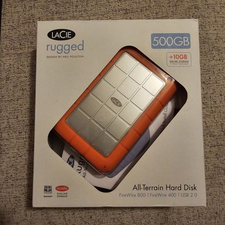 Lacie Rugged 500gb Firewire 800 & 400 + USB 2.0 Portable Hard Drive