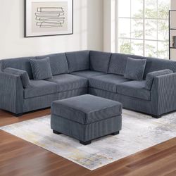 DARK GREY SECTIONAL SOFA WITH OTTOMAN 