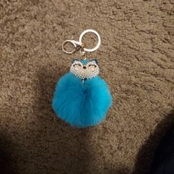 Blue Furry Cat Key Chain