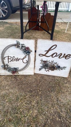 Blessed and Love Farmhouse Wood Wall Signs Set
