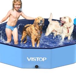 VISTOP Large Foldable Dog Pool, Hard Plastic Shell 