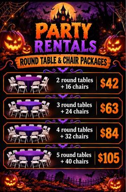 Tables chairs heaters popup canopy