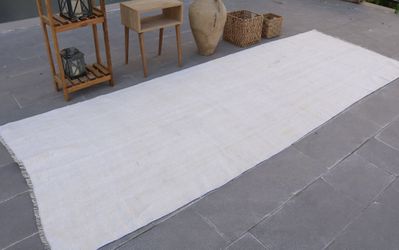 Hemp Rug, 4.3x11.6 ft Turkish, Antibacterial, Organic, Kilim Runner or Area Rug