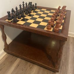 Wood- Chess Table and Pieces