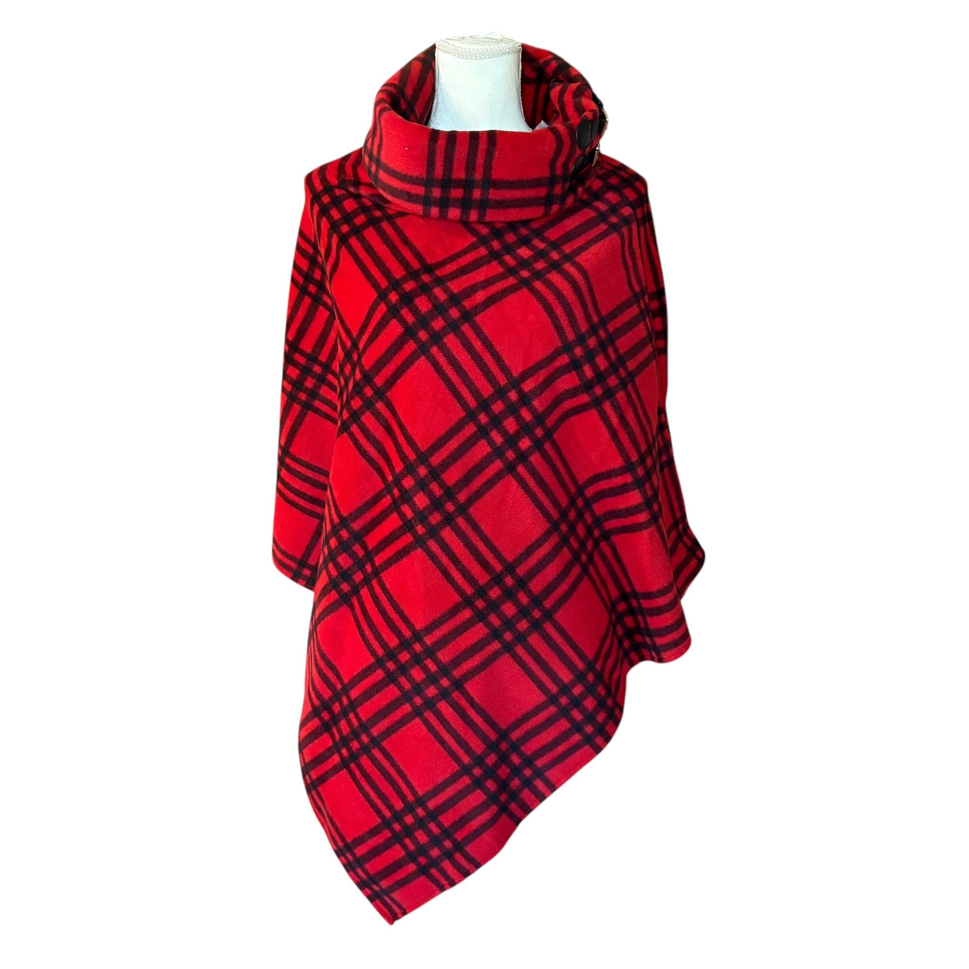 NEW Fleece Plaid Poncho Cardigan Boho Holiday Christmas Women One size