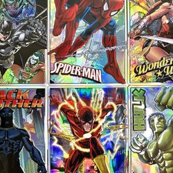 Superhero Embossed Metal Wall Art Set of 6 Batman Spiderman Hulk Flash Marvel DC