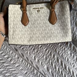 Michael Kors White and Brown Satchel