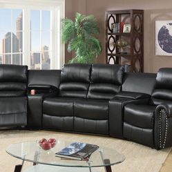 Brand New Leather Reclining Sectional Sofa (Black)