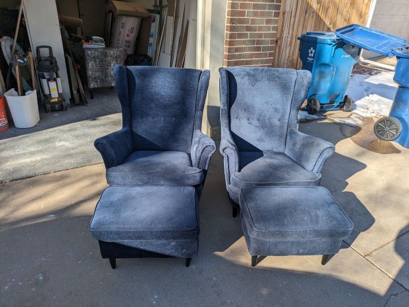 Matching Set Blue Office Chairs With Ottoman