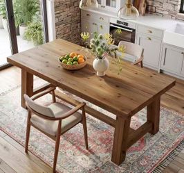 F2647 new assembled 63" Solid Wood Dining Table, Rectangular Kitchen Table for 4-6 People