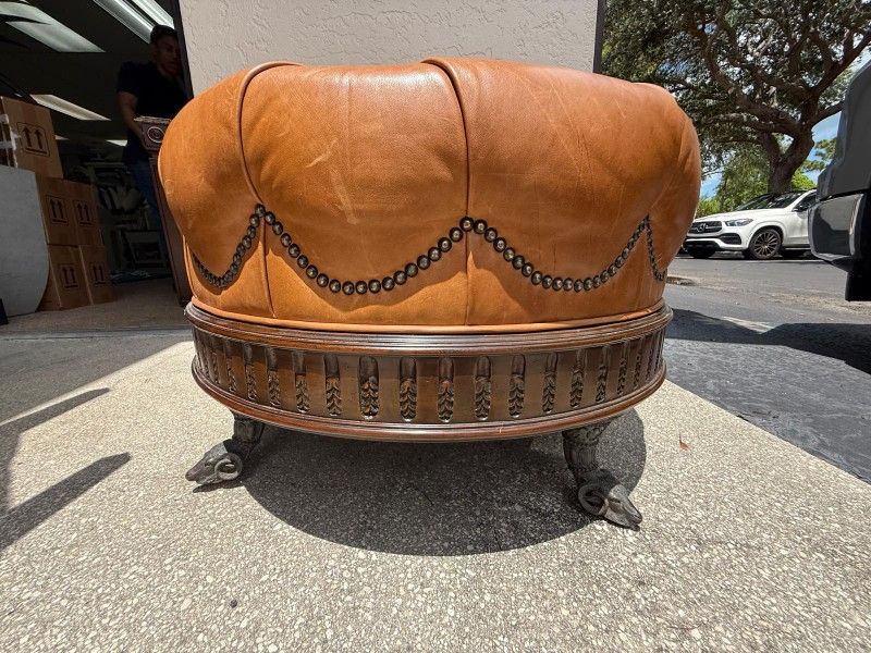 Maitland Smith Tufted Leather Round sofa