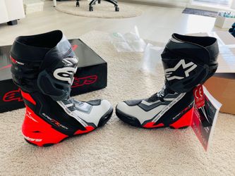 Brand New Alpinestars Supertech R Vented Boots Size 42 Black/White/Red Fluo
