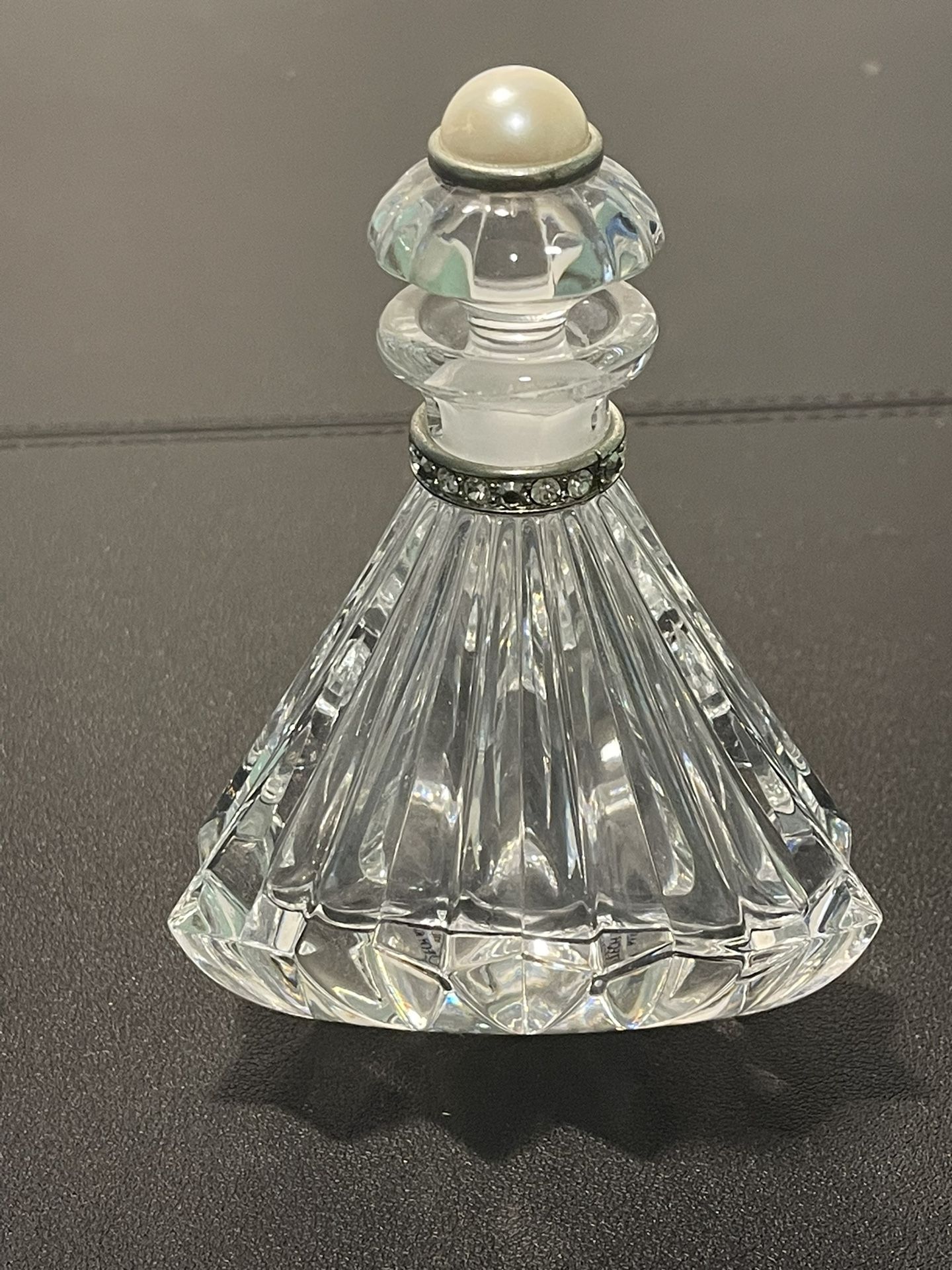 Czech Vintage Crystal Perfume Bottle Faceted Faux Pearl Rhinestones Topper