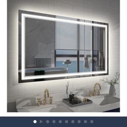 ExBrite Lunor 60-in x 36-in Polished Frameless Rectangle Dimmable LED Lighted Fog Free Bathroom Vanity...