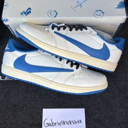 Air Jordan 1 Low Fragment x Travis Scott Sail Military Blue