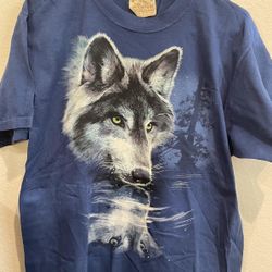 Vintage the mountain gray wolf nature animal short sleeve blue tiedye shirt size medium