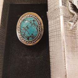 Arizona Turquoise Ring.  Size 9. Stamped 925 Sterling Silver Thumbnail