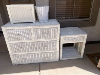 4-Piece White Wicker Dresser and Nightstand Set