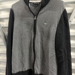 Michael Kors Knit Sweater Jacket Black White Full Zip Mens Size L