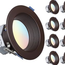 8-Pack 5CCT 4 Inch LED Integrated Canless LED Recessed Lighting with J-Box, Anti-Glare Deep Baffle, CRI90 Dimmable Ceiling Downlight, ETL 2700K3000K35