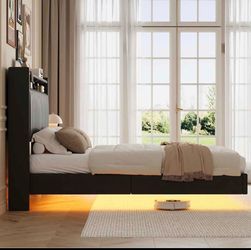 ♥Brand new in box.  ♥style like the instruction shows  ♥Floating Bed Frame Queen Size with Charging Station, Headboard with Secret Storage Cubby, RGB 