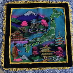 Vintage painted pillow cover W/ Map Of Japan