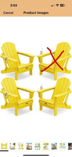 New in box set of 3 ,SERWALL Foldable Adirondack Chair Weather Resistant HIPS Patio Chairs with Cup Holder for Garden Outdoors-Lemon