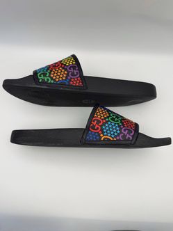 Gucci GG Psychedelic Printed Multicolor Slippers Slide Men’s Shoes Sz 12