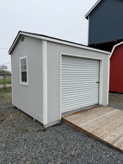 10x12 Workshop Shed - 8ft Walls, Roll-Up Garage Door, 3 Windows