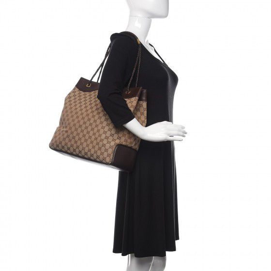 Authentic Gucci GG Monogram Supreme Braided Shoulder Tote Bag
