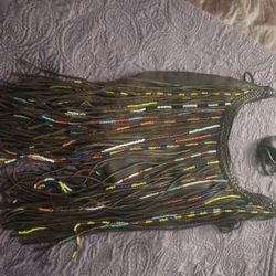 60's Leather Purse With Glass Beads 