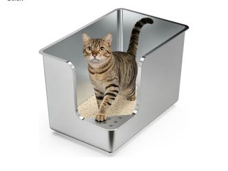 Stainless Steel Litter Box 15" High-Sides for Large Cat, Non-Stick