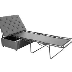 Folding Ottoman Sleeper Bed with Twin Mattress Convertible Guest Bed Grey