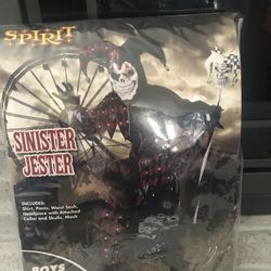 Sinister Jester Costume Youth Size Small 6-8 AND Jester Skull Cane.