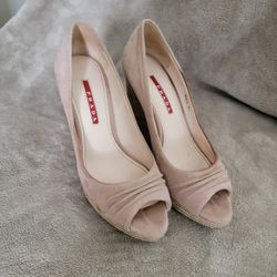 Prada Suede Wedges Cream Color
