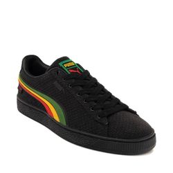 Mens PUMA Suede Hemp Athletic Shoe - Black / Pop Red / Yellow / Alpine Green