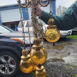 Vintage Hollywood Regency Style Amber Cracked Glass, 5 Tier "Globes" 