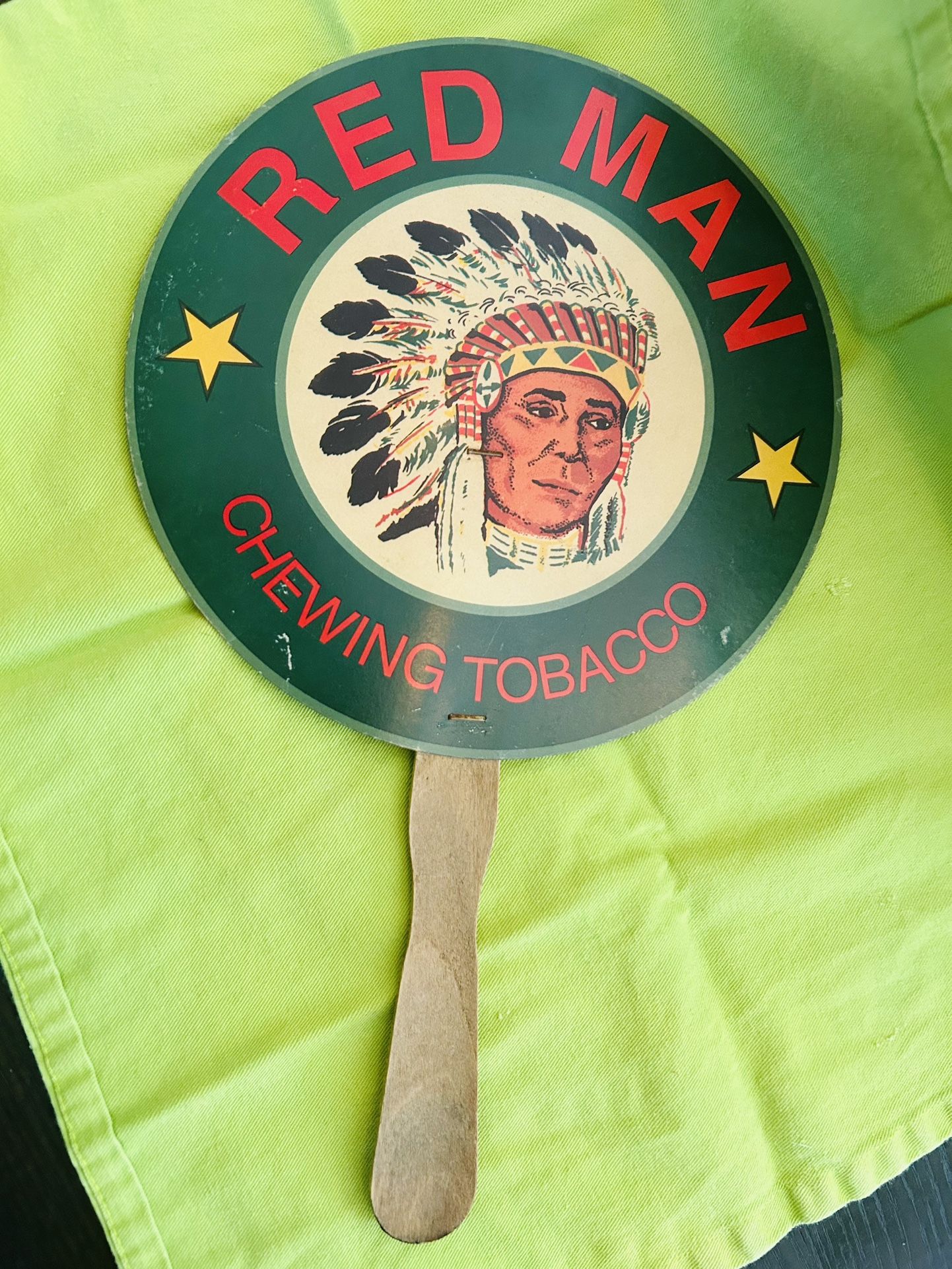 Antique Red Man Tobacco Church Hand Fan